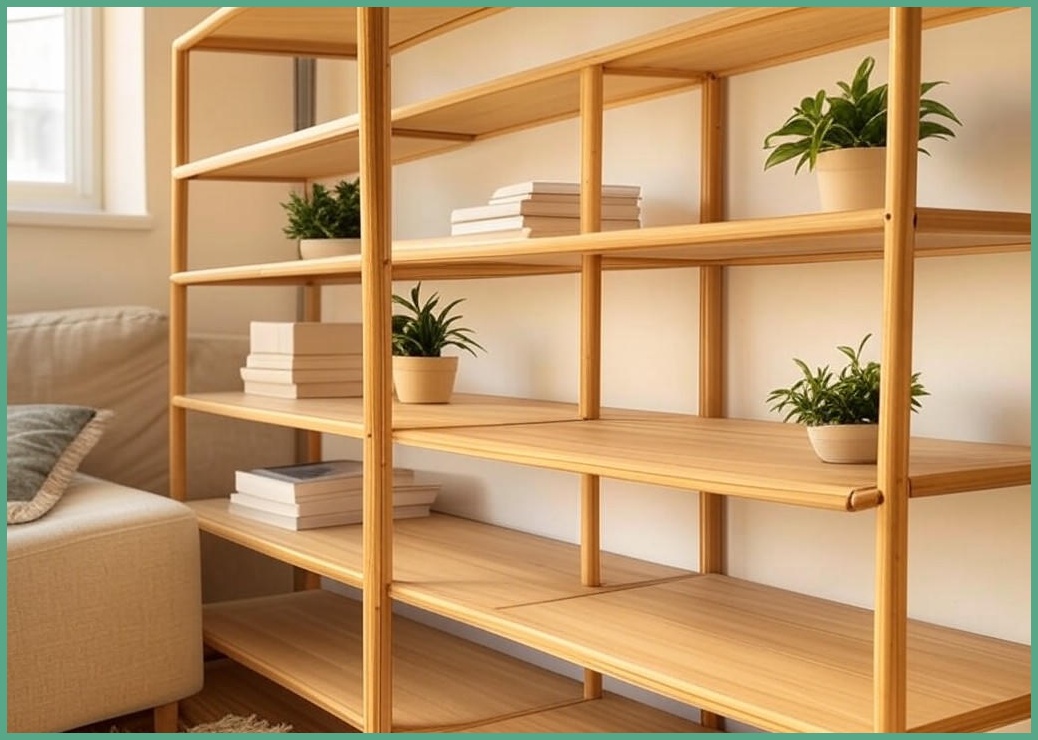 Deokol 독창성 우드 라탄 선반장, 3단, 엷은 색