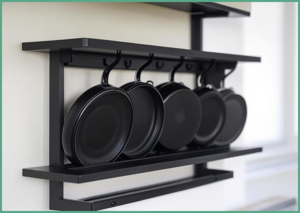 엠디유마켓 프리미엄 높이 너비 조절 전자레인지 선반 3단 + 후크걸이 6p 세트, 블랙