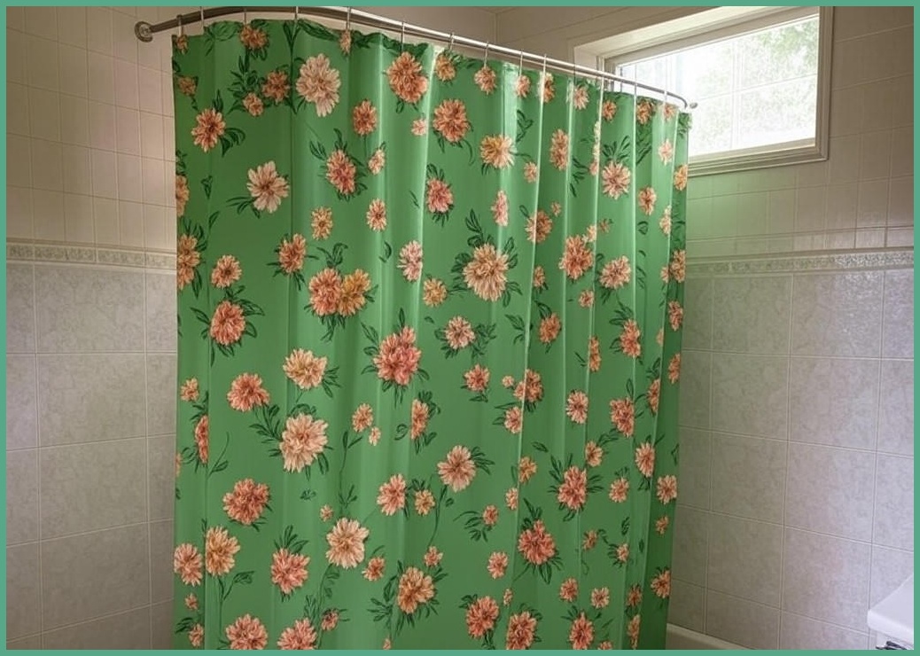 원세븐나인 패브릭 샤워커튼 레트로플로, 레트로플로-그린, 1개