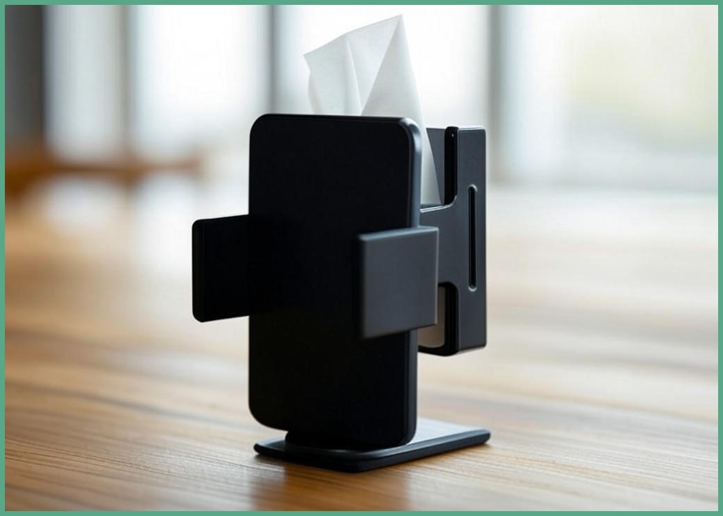 청담마님 무타공 접착식 다용도 핸드폰 거치 휴지걸이, 1개, 블랙