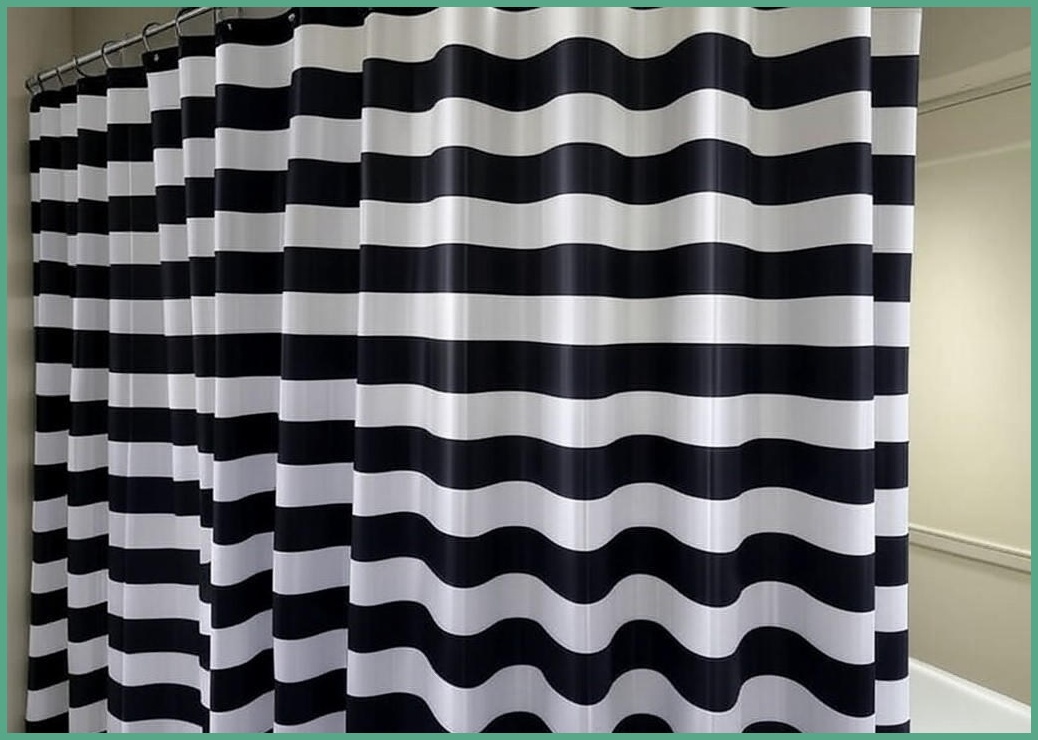 프리미엄 패브릭 방수 샤워 커튼 + 스텐 커튼 링 12p, 1개, 블랙 스트라이프